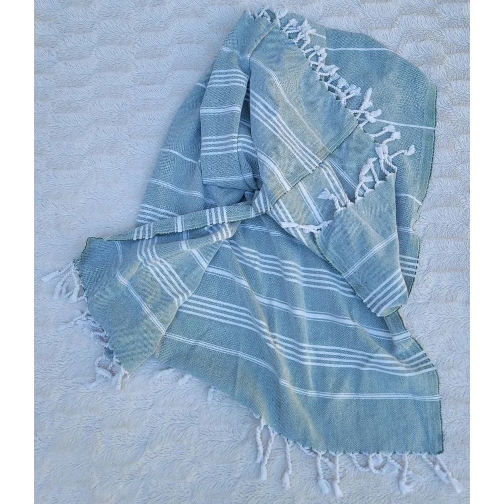 Aubrey personalized Turkish green striped Beach Towel blanket